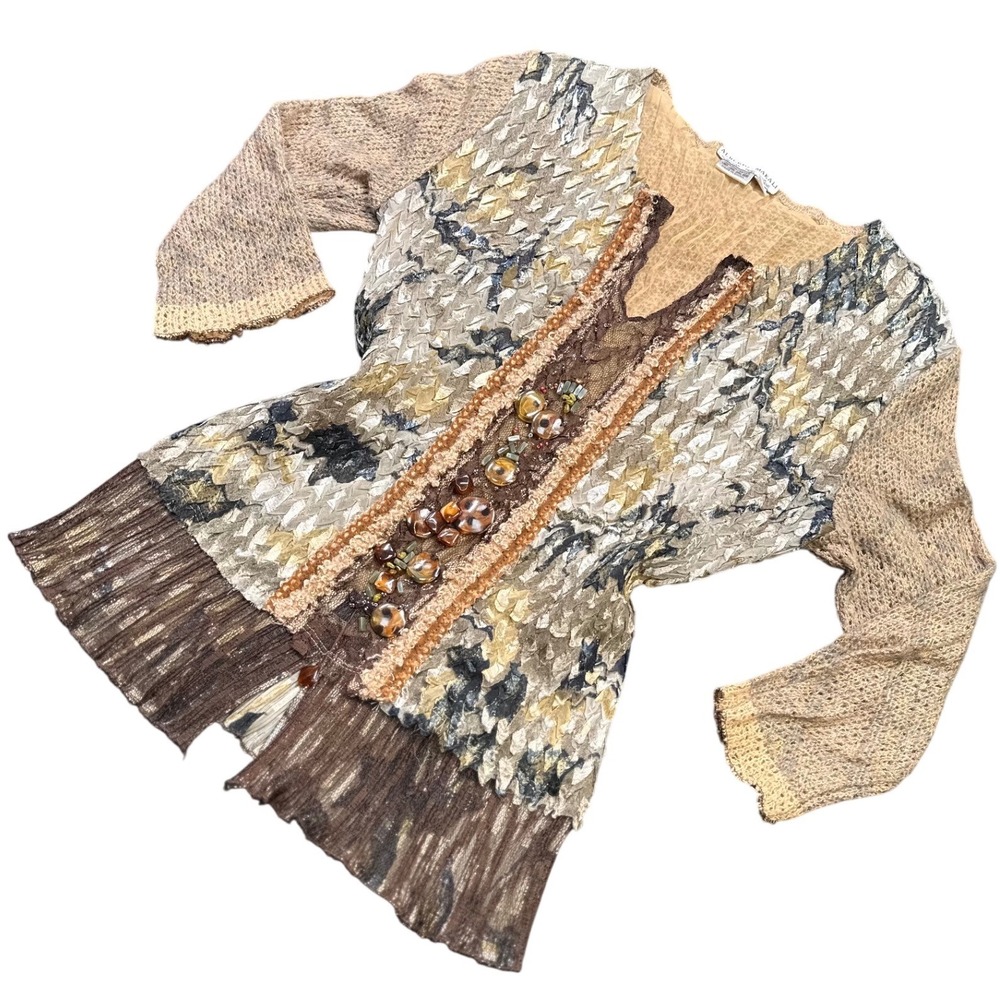 Vintage 90a Boho Knit Top, By Alberto Makali, Beaded, Size Medium